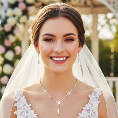 Bride Silver Bridal Necklace Earrings Set Crystal Wedding Jewelry Set Rhinestone Choker Necklace for Women and Brides - color: Silver
