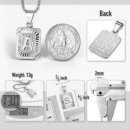 Trendsmax Initial Letter Pendant Necklace Mens Womens Capital Letter White Gold Plated A Z Stainless Steel Box Chain 22inch - style: R