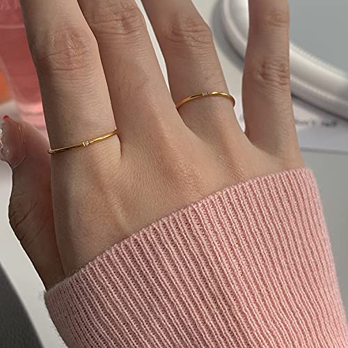 Women's Stainless Steel 1MM Thin Plain Midi Stacking Ring Band Comfort Fit, Size 3 to 10 - color: Dome - G (with 1 cz)