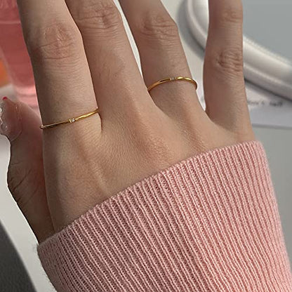 Women's Stainless Steel 1MM Thin Plain Midi Stacking Ring Band Comfort Fit, Size 3 to 10 - color: Dome - G (with 1 cz)