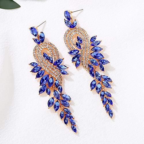 Marquise Crystal Bridal Chandelier Dangle Drop Earrings Ladies Gifts in Silver/Gold Tone - color: D-Blue Earrings Pin