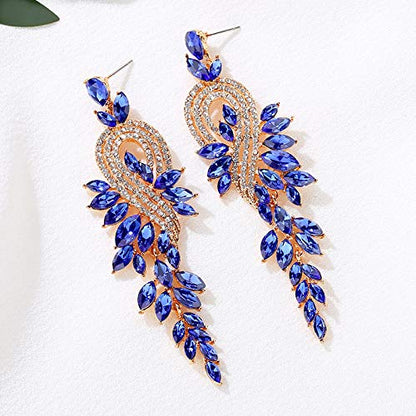 Marquise Crystal Bridal Chandelier Dangle Drop Earrings Ladies Gifts in Silver/Gold Tone - color: D-Blue Earrings Pin