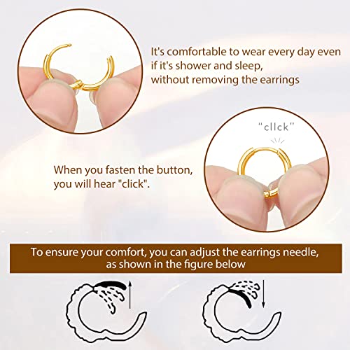Silver Gold Hoop Earrings for Women Men, 316L Surgical Stainless Steel Huggie Hoop Earrings Set Hypoallergenic Small Cartilage Earrings Lightweight Hoop Earrings Huggie Set - color: gold-14/16/18mm