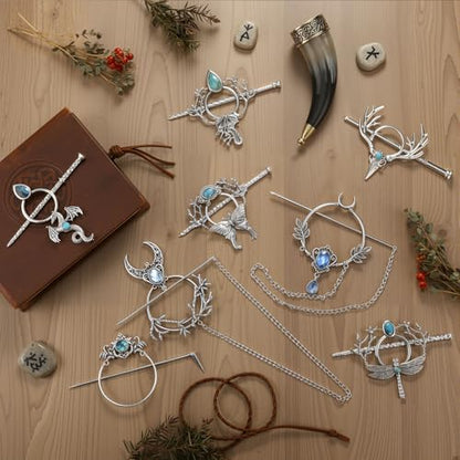 WILLBOND 8 Pcs Viking Celtic Hair Clips Vintage Celtic Knot Hair Slide Sticks Retro Silver Alloy Barrette Hairpins Viking Jewelry Accessories for Women Girls Scarf Sweater Gifts(Gemstone) - style: Gemstone