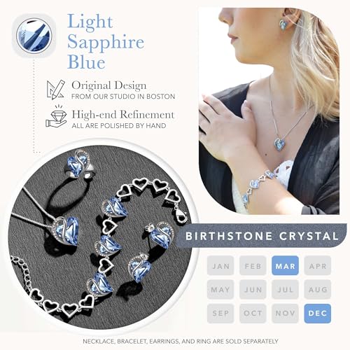 Leafael Necklace Gift Set for Women, Infinity Love Birthstone Heart Pendant with Matching Earrings and Bracelet, for Mom and Wife, Silver Plated - color: 03-Set-March & December-Light Sapphire Blue