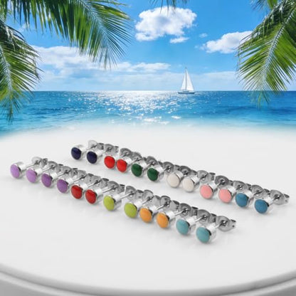 12 Pairs Ear Piercing Stud Earrings for Ear Piercing Guns, Surgical Stainless Steel Multicolor Round Heart Star Cubic Zirconia Birthstone Stud Earrings Set - style: Silver enamel 4mm