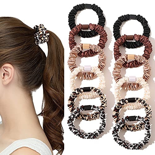 Silk Hair Ties Satin Scrunchies - Small Mini Scrunchy for Women Thick Hair Accessories Cute Soft No Slip Hair Elastics Ponytail Holder for Curly Hair No Damage Hairties Gift for Girls - color: Colorful