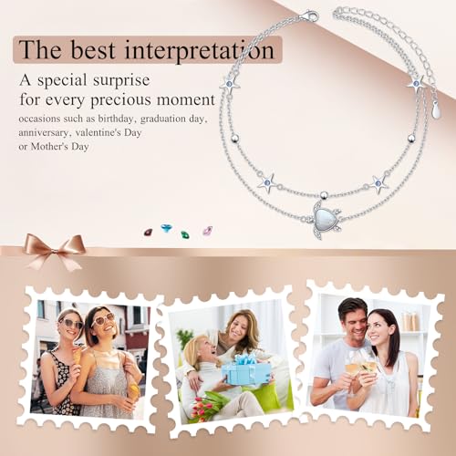 Anklets for Women 925 Sterling Silver Blue Evil Eye Infinity Butterfly Adjustable Multilayer Layered Summer Beach Ankle Bracelet Foot Chain Jewelry for Women - style: Sea Turtle 2
