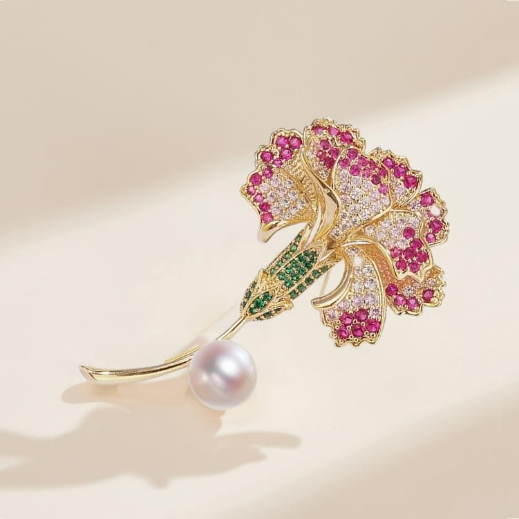 Flower Brooch for Women Rhinestone Pearl Zirconia Flower Lapel Pin Birthday Holiday Gift for Mother Wife Girlfriend - color: 13 Carnation