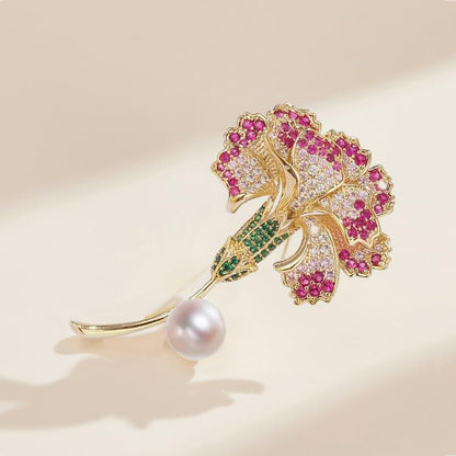 Flower Brooch for Women Rhinestone Pearl Zirconia Flower Lapel Pin Birthday Holiday Gift for Mother Wife Girlfriend - color: 13 Carnation