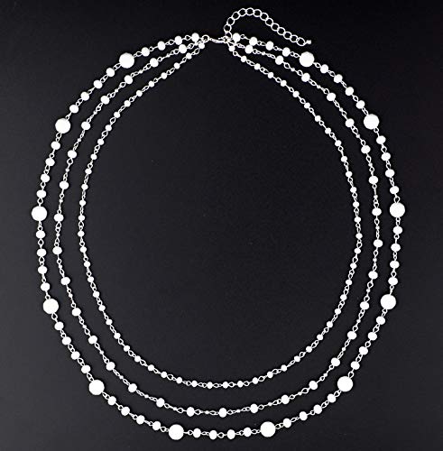 Firstmeet Long Chain Multi Layer Fashion Glass Beads Handmade Necklace for Women - color: White-y