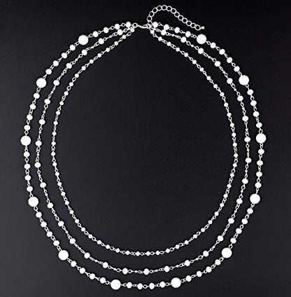 Firstmeet Long Chain Multi Layer Fashion Glass Beads Handmade Necklace for Women - color: White-y