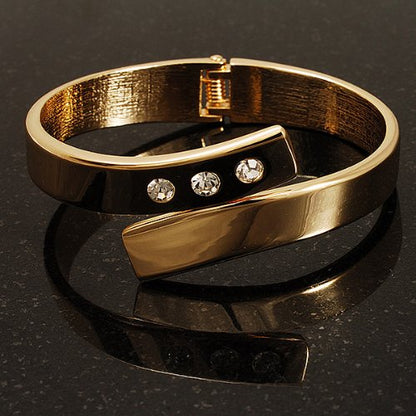 Avalaya Gold Plated Crystal Hinged Bypass Bangle Bracelet