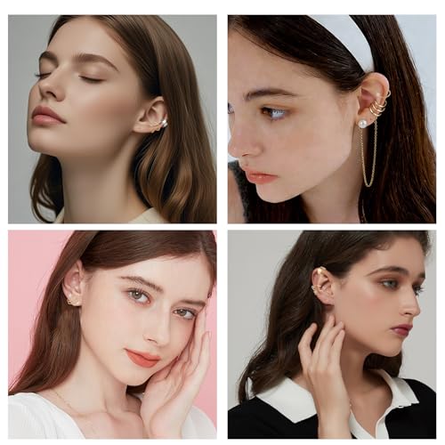 60 Pcs Ear Cuff Earrings for Women Non Piercing Helix Cartilage Silver Gold Plated Clip on Earrings Ear Wrap Earring for Sensitive Ears Women Men Fake Earring Set