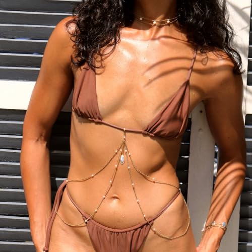Sexy Rhinestone Bra Chain Chest Bracket Bikini Nightclub Crystal Rave Body Chain For Women Body Jewelry - color: GOLD3