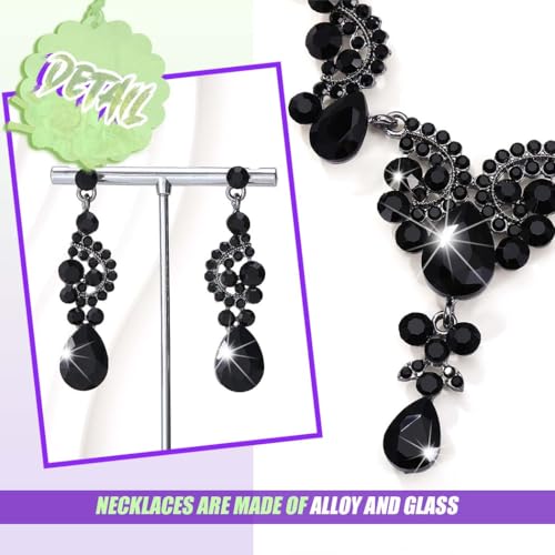 Sixexey Rhinestone Jewelry Set Crystal Necklace and Earrings Wedding Prom Jewelry Accessories for Women - color: Black