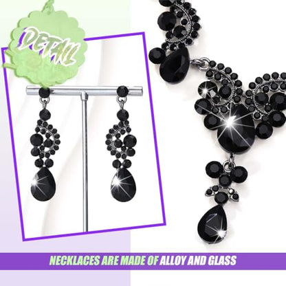 Sixexey Rhinestone Jewelry Set Crystal Necklace and Earrings Wedding Prom Jewelry Accessories for Women - color: Black