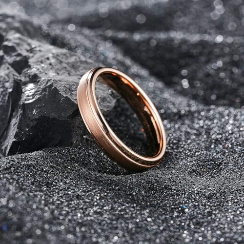 King Will Classic Tungsten Wedding Band for Men, 6/7/8/9/10mm Widths, Polished Finish Step Edge Matte Rings Comfort Fit - color: C-rose gold 4mm