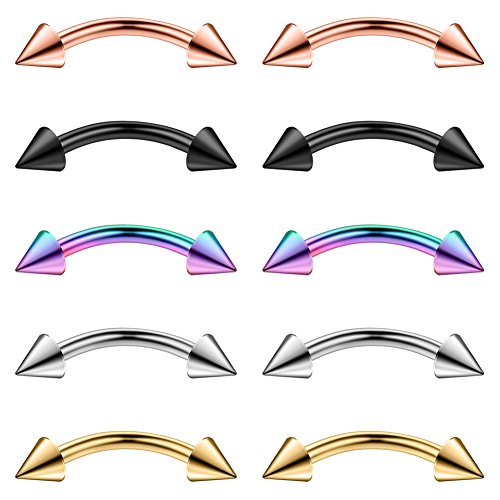 10-16PCS 16G Surgical Steel Eyebrow Ear Navel Belly Lip Ring Body Piercing Jewelry - style: 8mm w Spikes