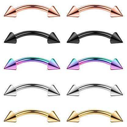 10-16PCS 16G Surgical Steel Eyebrow Ear Navel Belly Lip Ring Body Piercing Jewelry - style: 8mm w Spikes