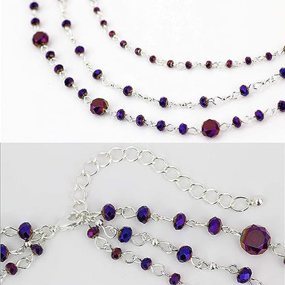 Firstmeet Long Chain Multi Layer Fashion Glass Beads Handmade Necklace for Women - color: Purple-y