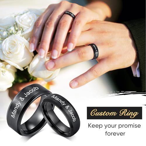 VNOX Customize Personalized 6MM/8MM Tungsten Carbide/Stainless Steel Simple Matte Brushed Finish Wedding Band Engagement Rings for Men Women,Size 5-14 - color: Black-6mm-stainless-steel