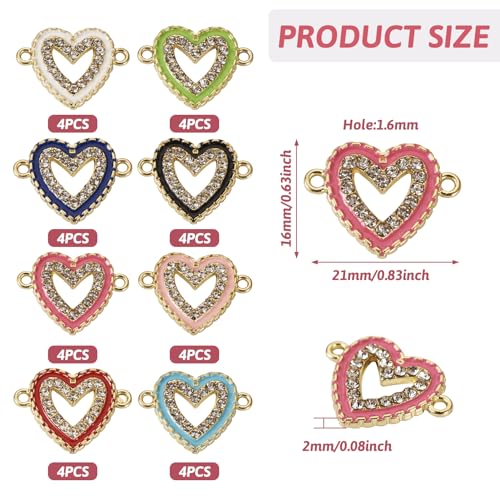 Elecrelive Crystal Heart Charms Rhinestone Heart Pendants Valentine Charms for Necklace Bracelet Earring Wedding Jewelry - color: 8 Colors, Enamel