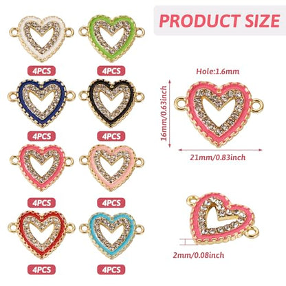 Elecrelive Crystal Heart Charms Rhinestone Heart Pendants Valentine Charms for Necklace Bracelet Earring Wedding Jewelry - color: 8 Colors, Enamel
