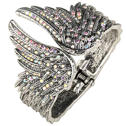 YACQ Women's Guardian Angel Wings Hinged Bangle Bracelets Fit Wrist Size 6.5 to 7.5 inch - Lead & Nickle Free - Women Biker Jewelry - Costume Accessories