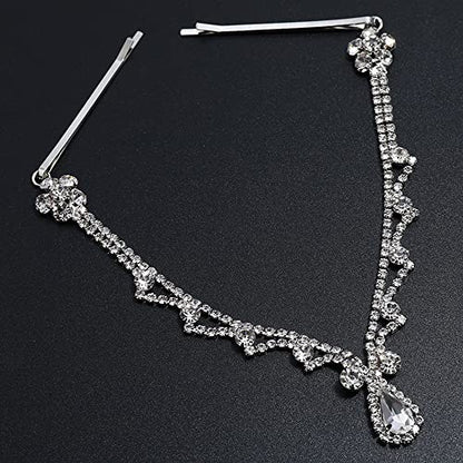 Missgrace Women Bridal Rhinestone Gold Forehead Head Chain Clip Headband Boho Crystal Teardrop Headpiece Hair Jewelry Wedding Prom Party Halloween Festival Hair Accessories for Women (Silver) - color: Silver