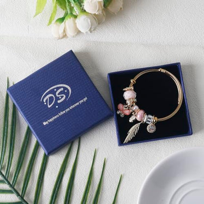 DS Charm Bracelets for girls,exquisite cute cartoon gold friendship bracelets Stainless Steel Bangle with birthday Gift box, Adjustable girls jewelry Suitable for holiday gifts - style: Gold-butterfly 2