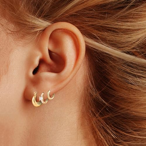 Wgoud Small Gold Hoop Earrings Set for Women, 6 Pairs 14K Gold Plated Hypoallergenic Lightweight Huggie Hoops Earrings, Trendy Cartilage Cubic Zirconia Earrings for Women Gifts. - color: G-Gold hoops