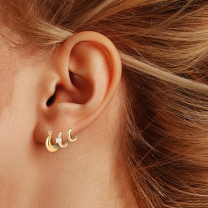 Wgoud Small Gold Hoop Earrings Set for Women, 6 Pairs 14K Gold Plated Hypoallergenic Lightweight Huggie Hoops Earrings, Trendy Cartilage Cubic Zirconia Earrings for Women Gifts. - color: G-Gold hoops