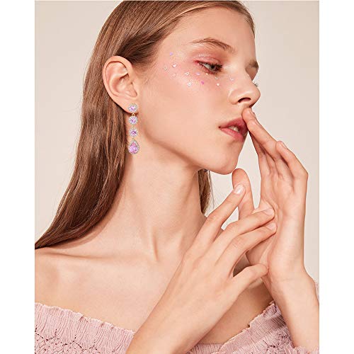 Women's Cubic Zirconia Bridal Earrings - Elegant Long Wedding Party Prom Earring for Bride Bridesmaids Crystal CZ Rhinestone Chandelier Statement Dangle Drop Earrings for girls - color: Pink-gold