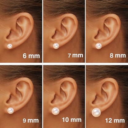Natural Freshwater Pearl Earrings, 925 Sterling Silver 18K Gold Plated Hypoallergenic 6/7/8/9/10mm AAAA+ Pearl Earring Studs Jewelry for Women