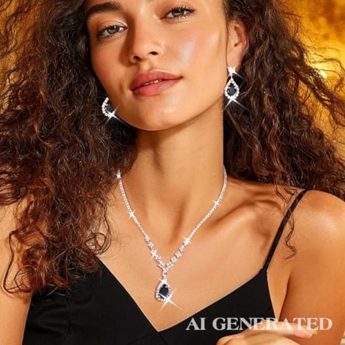 JAKAWIN Silver Rhinestone Jewelry Set Wedding Necklace Earrings for Women - color: D Black