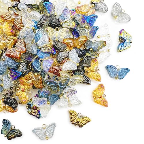 50 Pcs Crystal Glass Pendants for DIY Jewelry Making, AB Color Plated Charms for Bracelet Necklace Earring - style: 50 Pcs-Butterfly