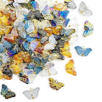 50 Pcs Crystal Glass Pendants for DIY Jewelry Making, AB Color Plated Charms for Bracelet Necklace Earring - style: 50 Pcs-Butterfly