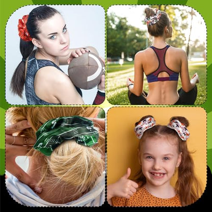 80 Pcs Football Silk Hair Scrunchies Sports Stain Hair Ties Rugby Elastic Ponytail Bands Football Party Accessories Silk Ponytail Holders Soccer Scrunchy for Women Girl Rugby Party Team Gifts - style: Football