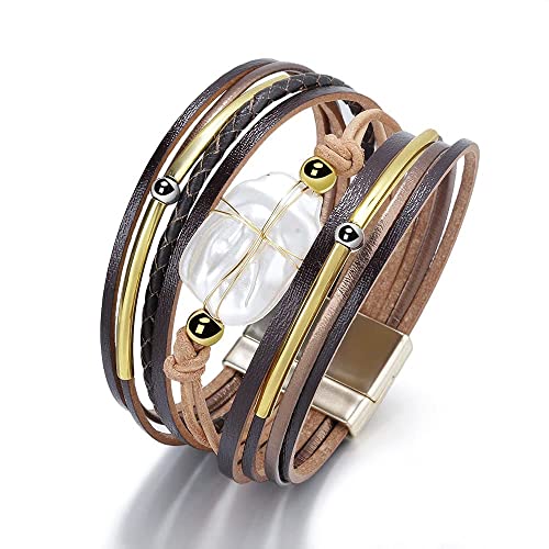 Fesciory Leather Wrap Bracelets for Women, Boho Western Layered Jewelry | Layered leather cuff bracelets, Easy on and off, Boho western style, Daily wear, Gift for women - color: Brown 2