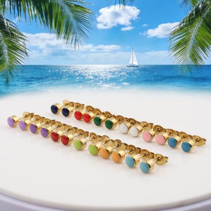 12 Pairs Ear Piercing Stud Earrings for Ear Piercing Guns, Surgical Stainless Steel Multicolor Round Heart Star Cubic Zirconia Birthstone Stud Earrings Set - style: Gold enamel 4mm