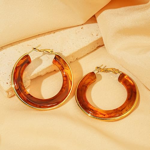 14K Gold Plated Chunky Hoop Earrings for Women Vintage Leopard Print Hoops Large Round Hoop Earrings Jewelry - style: Hoop M