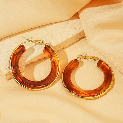 14K Gold Plated Chunky Hoop Earrings for Women Vintage Leopard Print Hoops Large Round Hoop Earrings Jewelry - style: Hoop M