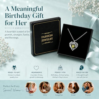 Gamtic Tree of Life Birthstone Pendant Necklace - Heart Cubic Zirconia Diamond Necklace Birth Month Necklaces Birthday Gift for Her Wife Mom Daughter Grandma Girlfriend Anniversary Jewelry Gift - style: August