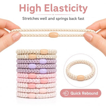 10-Piece Hair Ties: Soft Knitted Hair Tie for Thick/Coarse/Curly Hair. Gentle Hair Ties No Damage—Secure & Protect Strands (Gradient Pink) - color: Gradient Pink