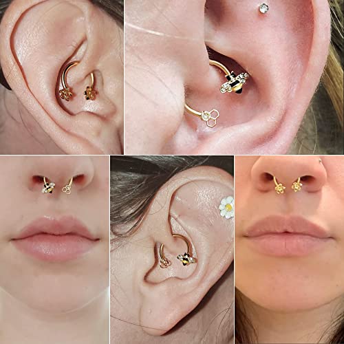 2PCS Septum Ring 16G 316L Surgical Steel Cartilage Earring Hoop Nose Ring Cute Bee Captive Bead Rings Tragus Daith Rook Helix Piercing Jewelry