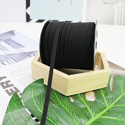 Faux Suede Leather Cord String for Jewerly Making 5mm 40 Yards Black Bracelet Cord Flat Thin Leather Lace Thread for Necklace-Chocker & DIY Projects - size: 40 Yards Black