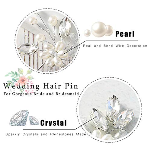 Catery Flower Bridal Hair Pins Pearl Wedding Hair Clips Accessories for Women Pack of 2 (Silver) - color: Silver