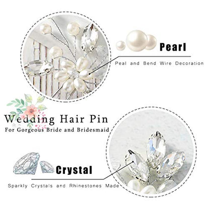 Catery Flower Bridal Hair Pins Pearl Wedding Hair Clips Accessories for Women Pack of 2 (Silver) - color: Silver