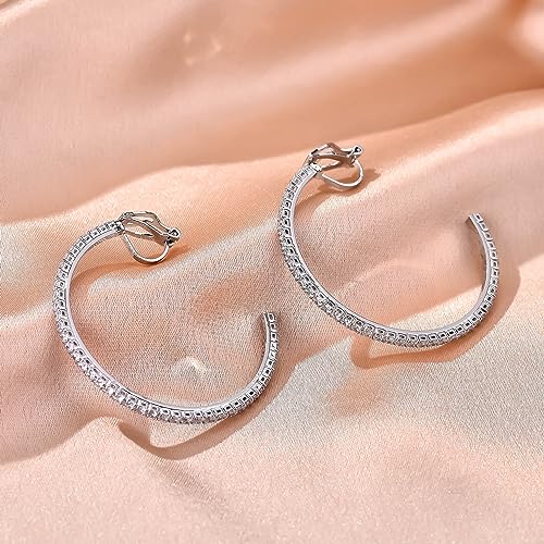 YOQUCOL 4.3CM(1.7in) Clip On Hoop Earrings Cubic Zirconia Non Pierced Ears Hoops for Women - color: Silver